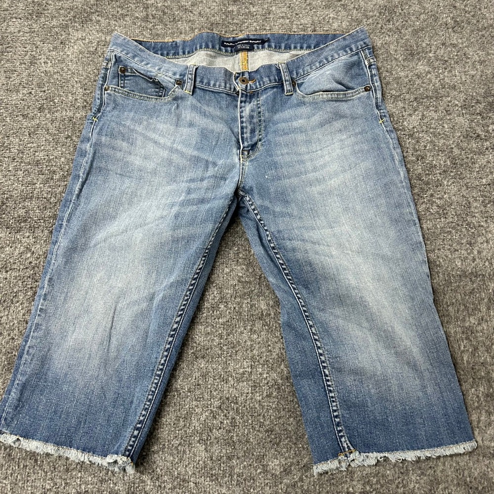 Ralph Lauren Sport Shorts Womens Size 12 Blue Denim Raw Hem Stretch Casual 81042